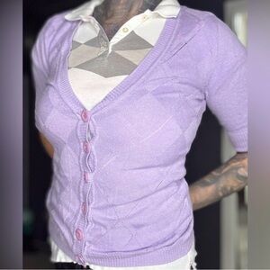 New York & Company Purple Short Sleeve Cardigan XS Lightweight Button Front